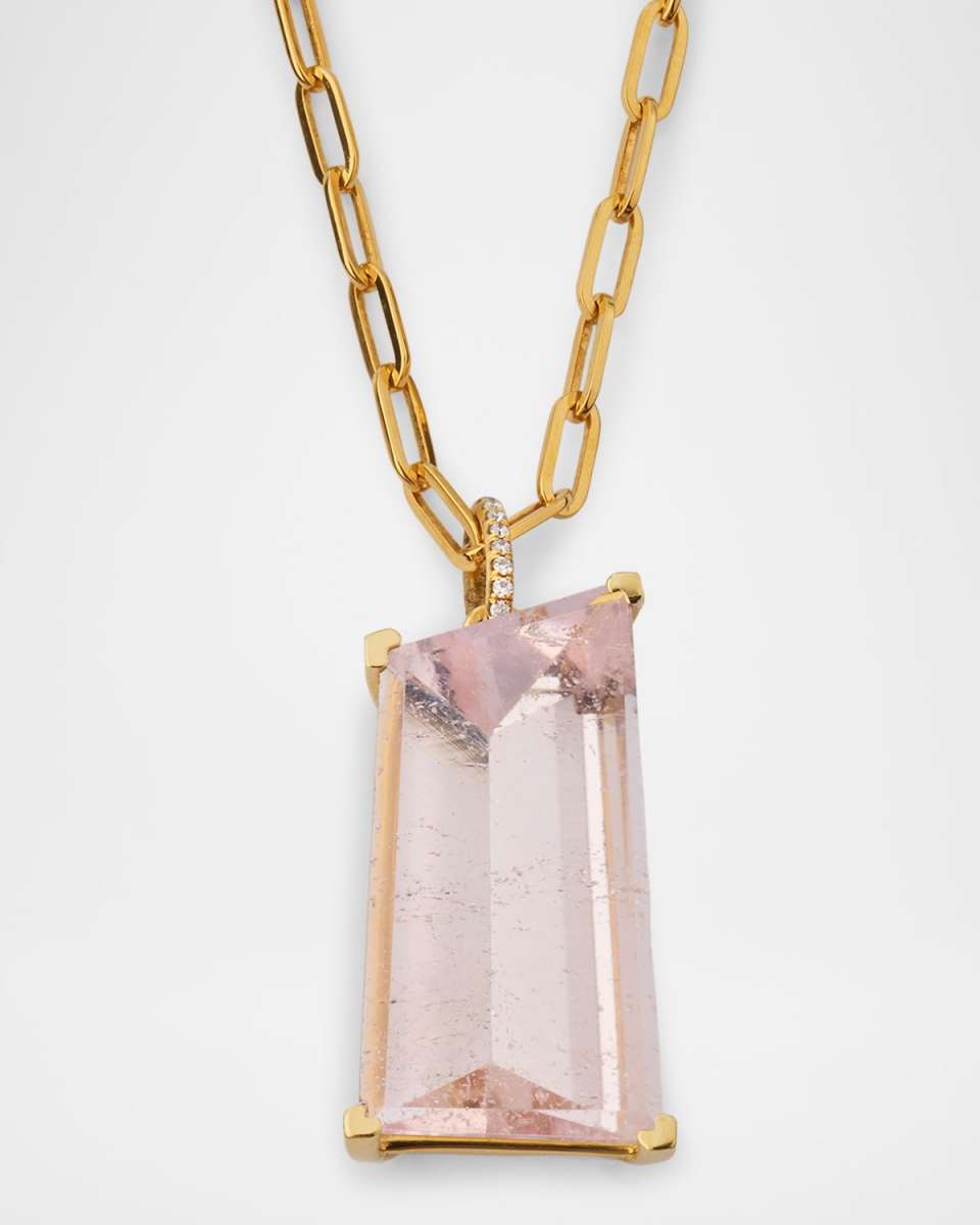 Sparkling Mermaid 18K Yellow Gold Morganite and Diamond Pendant Necklace